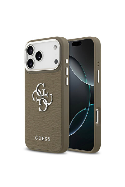Guess غطاء متوافق مع هاتف iPhone 17 Pro Max، غطاء أصلي مرخص من نوع Grained 4G...