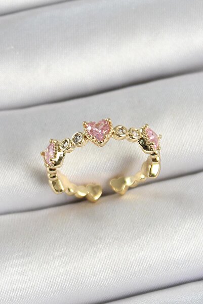 Kokoş خاتم ذهبي قابل للتعديل على شكل قلب وردي