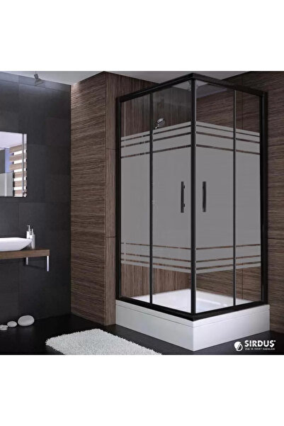 Sırduş 100x100x190 Kare Siyah Profil 06 Kumlu Cam Duş Kabini (tekne hariç)