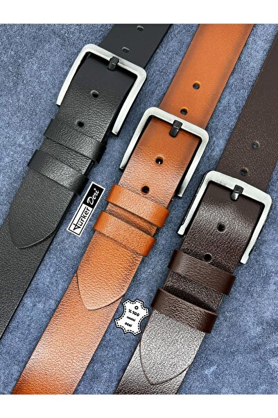 Türker DERİ Men's Genuine Leather Belt Set of 3 - 4.5cm Buffalo Leather - Jea...