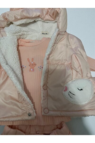 MİLAYS LİFE HOME COLLECTİON Baby Girl 3-Piece Set with Rabbit Embroidery and Pockets, 100% Cotton. Welsoft Lamb Lining Inside the Coat