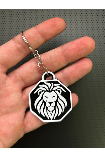 MeshCraft3D سلسلة مفاتيح برج الأسد - رمز فلكي مع شكل الأسد - رمز للقوة والهالة