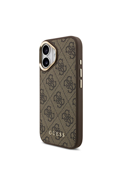 Guess iPhone 17 Compatible Case Licensed M-Safe Featured with Strap and 4g Logo Card Holder Cover Brown