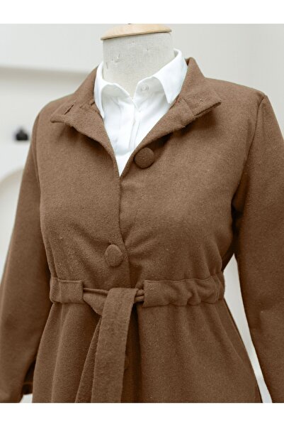 Modamorfo Buttoned Cashmere Coat with Belt - Cinnamon