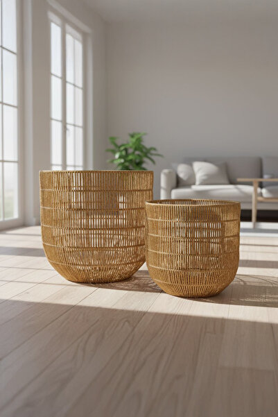 Kitchen Life 2’li Rattan Görünümlü Çamaşır Sepeti Seti -Çok Amaçlı Oyuncak Se...