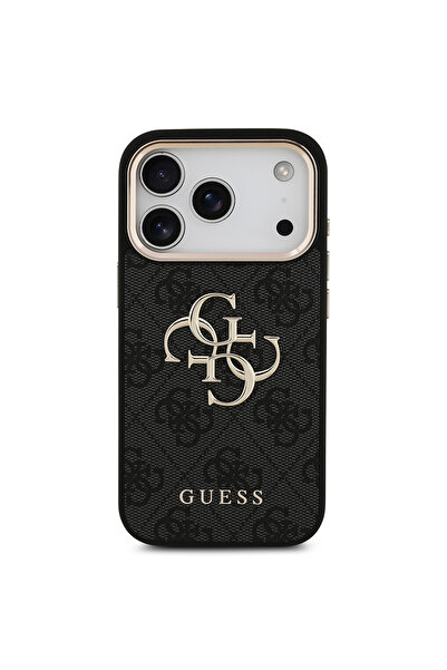 Guess iPhone 17 Pro Case Licensed Gold with Camera Frame 4g Patterned Large 4g and Text Logo Black