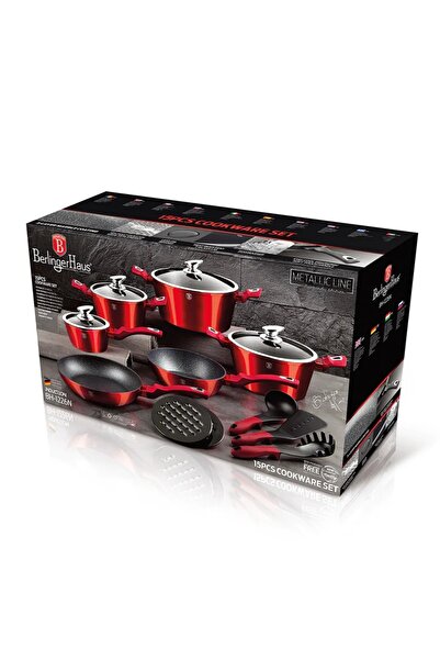 Berlinger Haus Marbled, non-stick pots and pans set with lids and utensils, Burgundy Line BH 1226N