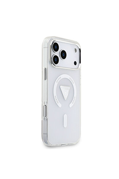 Guess iPhone 17 Pro Max Case Licensed M-Safeli Iml Printing Triangle Logo Transparent with Metal Camera Frame