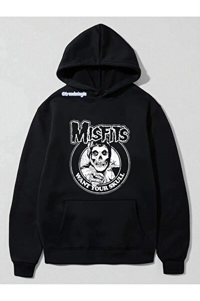DEEFWEAR Black Misfits Want Your Skull Printed Oversized Hoodie Unisex Sweatshirt-Trendmingle
