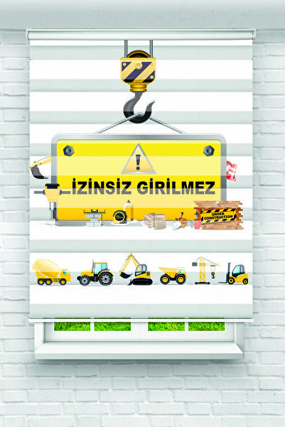 Yznhome Çocuk odası- İnşaat Şeridi ve ‘İzinsiz Girilmez’ Yazılı Zebra Perde -...