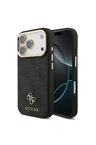 Guess iPhone 17 Pro Licensed 4g and Text Logo Case & Screen & Lens Protector 3in1 Accessory Set Black