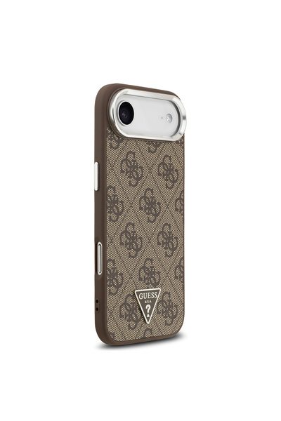 Guess iPhone 17 Air Case Licensed M-Safeli Silver with Camera Frame Triangle Logo 4g Patterned Brown
