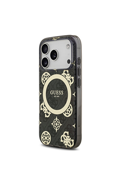 Guess iPhone 17 Pro Compatible Case Licensed M-Safeli Iml Peony and 4g Patterned Classic Logo Cover Black
