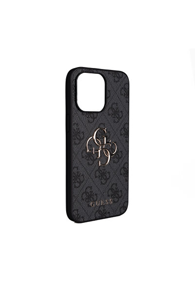 Guess iPhone 15 Plus Compatible Case Licensed Pu 4g Large Metal Logo Cross Body Strap Cover Black