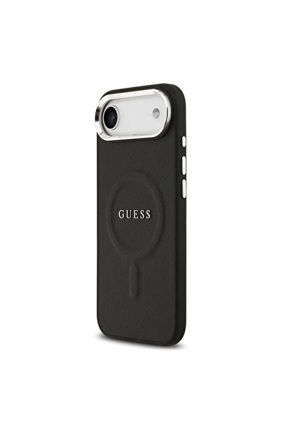 Guess iPhone 17 Air Compatible Case Licensed M-Safe Featured Classic Text Logo Pu Leather Cover Black