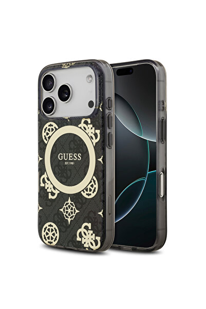 Guess iPhone 17 Pro Compatible Case Licensed M-Safeli Iml Peony and 4g Patterned Classic Logo Cover Black