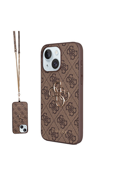Guess iPhone 15 Plus Kılıf Lisanslı PU Deri 4G Büyük Metal Logolu Çapraz Vücu...