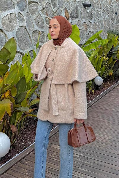 lamelif Πέτρινο παλτό με κορδόνια που δένουν το περίστρεφο