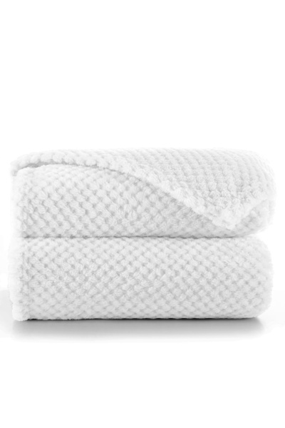Deco King Modern style blanket with embossed jacquard pattern, Henry, 240 g/m2, 70x150 cm, white