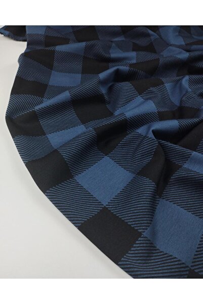 Kumaş Parça Țesătură în carouri albastru închis și negru din material subțire...