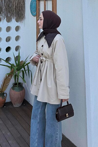 lamelif Τρεντσάκο με γιακά Garni Μπεζ