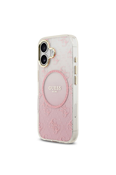 Guess iPhone 17 Compatible Case Original Licensed M-Safe Featured 4g Patterned Glitter Silicone Cover Pink
