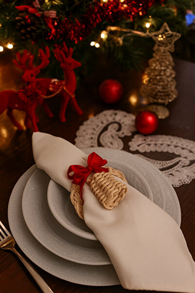 Avsar Home&Decor 6’lı Rattan Bohem El Örgüsü Peçete Yüzüğü