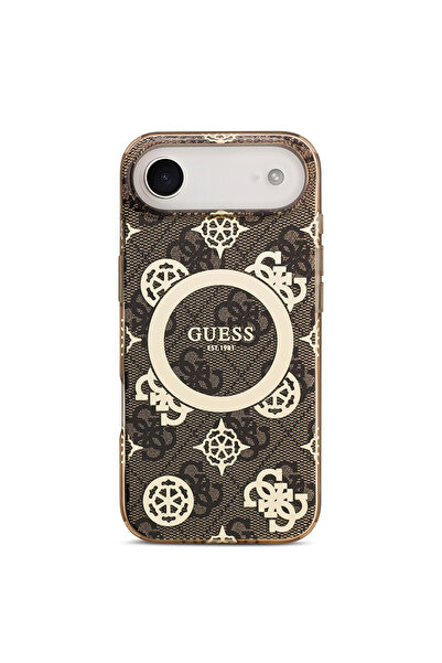 Guess iPhone 17 Air Compatible Case Licensed M-Safeli Iml Peony and 4g Patterned Classic Logo Brown