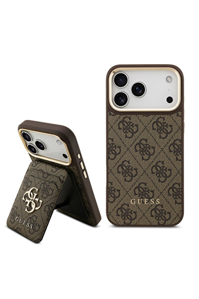 Guess iPhone 17 Pro Max Compatible Case Licensed M-Safeli 4g Metal Large Logo Card Holder Brown