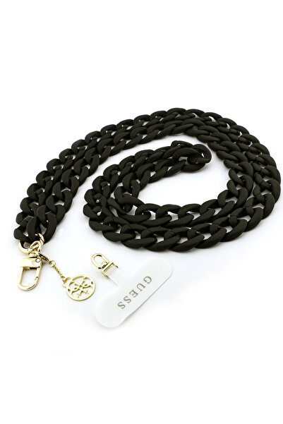 Guess Orjinal Lisanslı 4G Metal Logolu Büyük Zincirli Çapraz Vücut Telefon Askı Kayışı 120cm Siyah