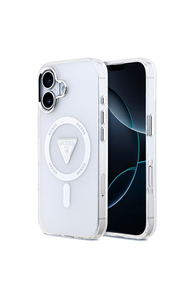 Guess iPhone 17 Compatible Case Licensed M-Safeli Iml Printing Triangle Logo Transparent with Metal Camera Frame