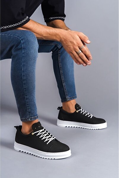Lucy Shoes SLW152 حذاء رياضي كلاسيكي يومي للرجال من الكتان برباط رائع KBT - أسود