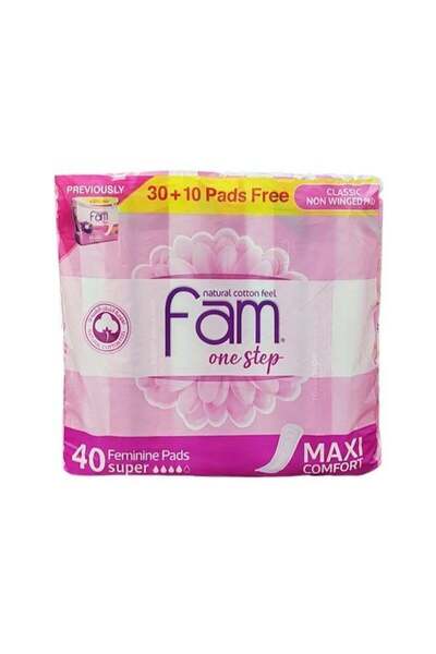 FAM Natural Cotton Feel 40 Feminine Pads Super Without Wings