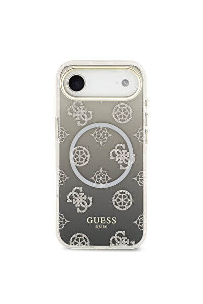 Guess iPhone 17 Air Compatible Case Licensed M-Safe Featured Glitter Peony Patterned Silicone Cover Black