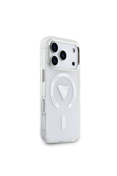 Guess iPhone 17 Pro Case Licensed M-Safeli Iml Printed Triangle Logo Transparent with Metal Camera Frame