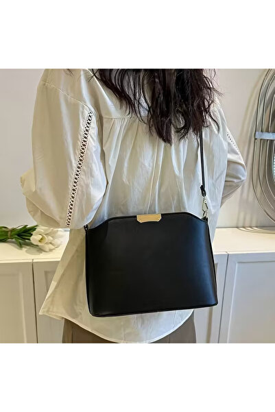 Lapiri Black Leather-Look Women's Shoulder and Crossbody Bag – Stylish Model with Gold Detail