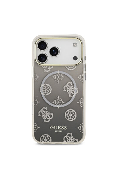 Guess iPhone 17 Pro Max Compatible Case Licensed M-Safeli Glitter Peony Patterned Silicone Cover Black