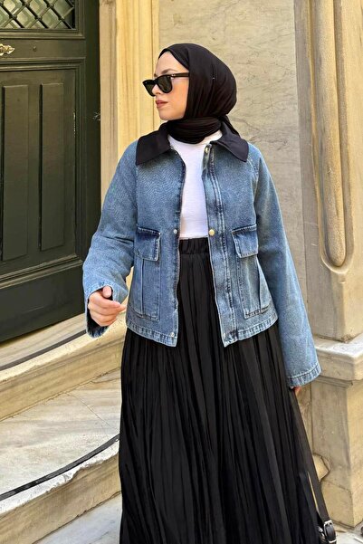 lamelif Τζιν μπουφάν με κουμπώματα μπλε