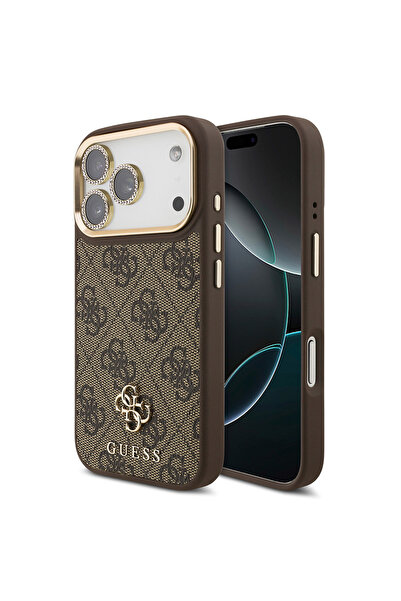 Guess iPhone 17 Pro Licensed 4g Text Logo Case & Screen & Lens Protector 3in1 Accessory Set Brown