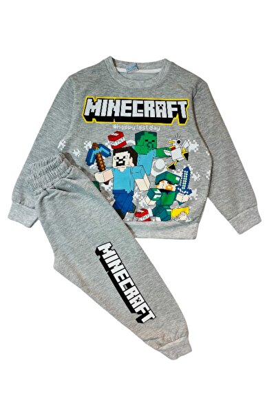 YUMİYUMM 4-10 Years Old Two-Thread Sh Fleece-Lined Character B Printed Gray Bottom-Top Suit