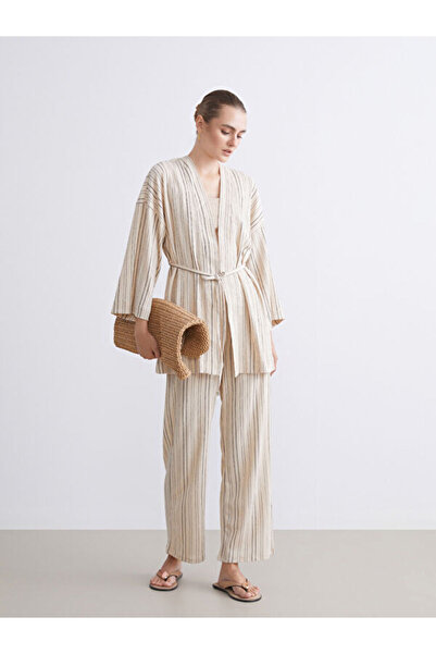 LC Waikiki Shawl Collar Striped Oversize Women's Cardigan