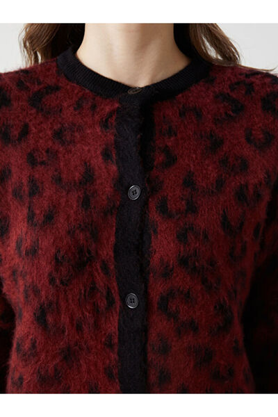 LC Waikiki Crew Neck Leopard Patterned Women's Knitwear Cardigan