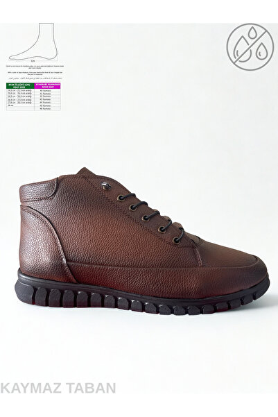 G GÜR MODA Smart Lace-Up Zippered Anti-Slip Sole Orthopedic Waterproof Brown Color Boots