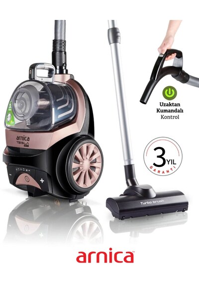 Arnica Turbo Başlıklı Kumandalı Torbasız Süpürge HEPA 13 Alerjik Filtreli Ult...