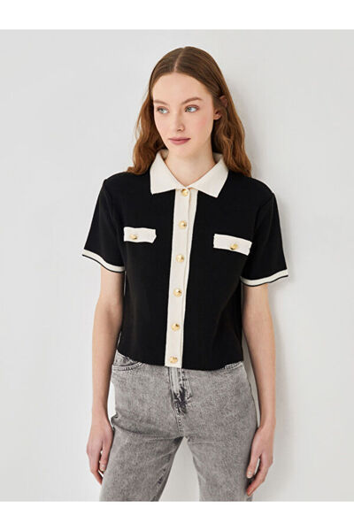 LC Waikiki Shirt Collar Color Blocked Women's Knitwear Cardigan