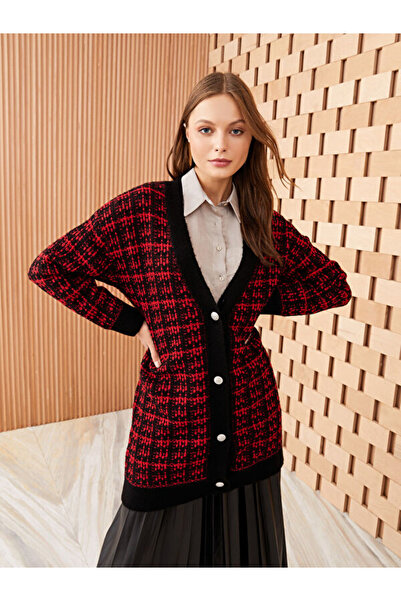 LC Waikiki V-Neck Patterned Women's Knitwear Cardigan