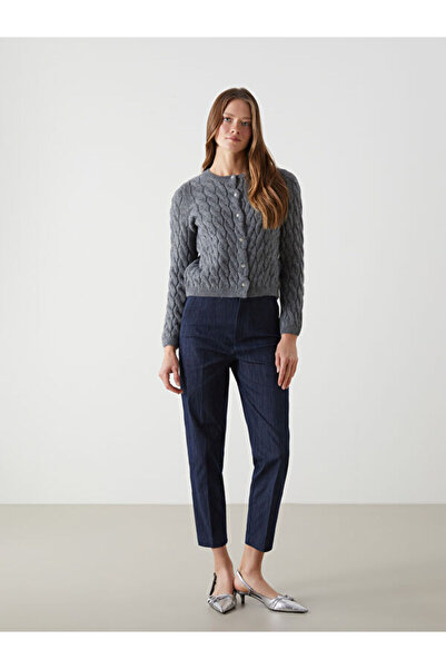 LC Waikiki Crew Neck Self Patterned Women's Knitwear Cardigan