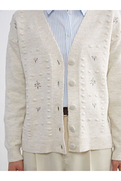 LC Waikiki V-Neck Floral Embroidered Women's Knitwear Cardigan