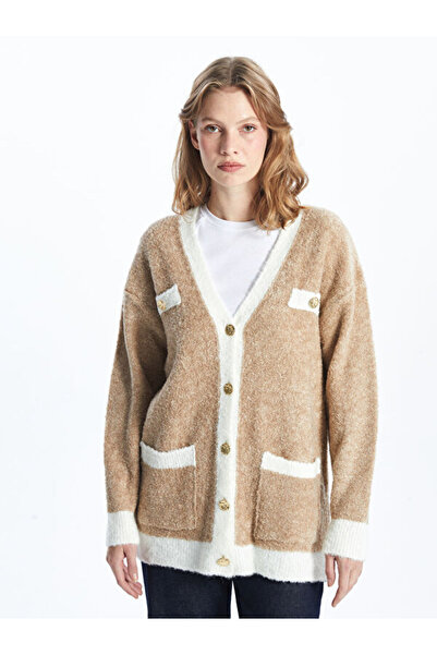 LC Waikiki V-Neck Color-Blocked Women's Knitwear Cardigan