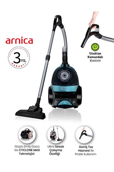 Arnica Yüksek Çekim Gücü Turbo Başlıklı Premium Torbasız Süpürge, Kumandalı v...